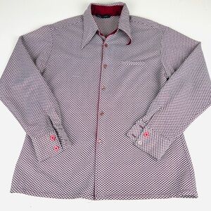 Joel mens Button-Up Large Red Long Sleeve disco 70s butterfly collar vtg shirt